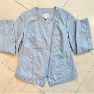 Chico's  Faux Leather Powder Blue Moto Jacket Size Small